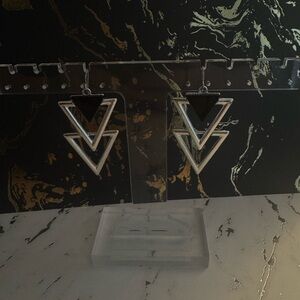 Silver and Black Geometric Earrings